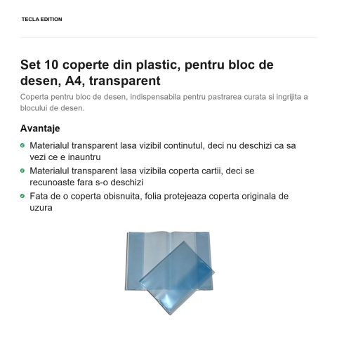 Set 10 coperte din plastic, pentru bloc de desen, A4, transparent [1]