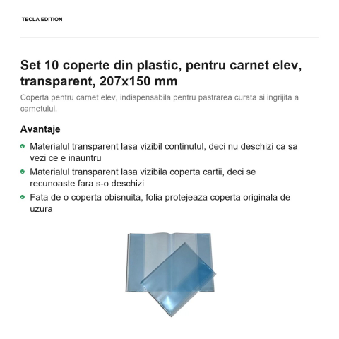 Set 10 coperte din plastic, pentru carnet elev, transparent, 207x150 mm [1]