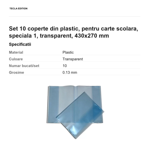 Set 10 coperte din plastic, pentru carte scolara, speciala 1, transparent, 430x270 mm [2]