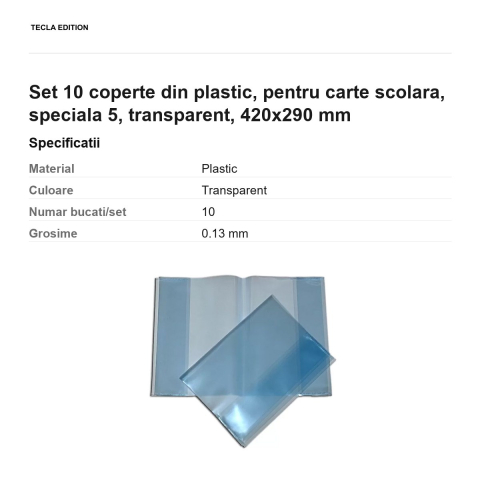 Set 10 coperte din plastic, pentru carte scolara, speciala 5, transparent, 420x290 mm [2]