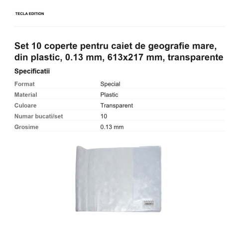 Set 10 coperte pentru caiet de geografie mare, din plastic, 0.13 mm, 613x217 mm, transparente [2]