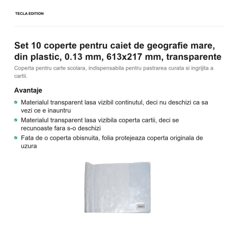 Set 10 coperte pentru caiet de geografie mare, din plastic, 0.13 mm, 613x217 mm, transparente [1]