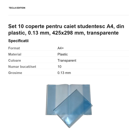 Set 10 coperte pentru caiet studentesc A4, din plastic, 0.13 mm, 425x298 mm, transparente [2]