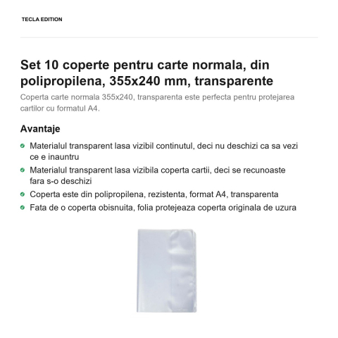 Set 10 coperte pentru carte normala, din polipropilena, 355x240 mm, transparente [1]