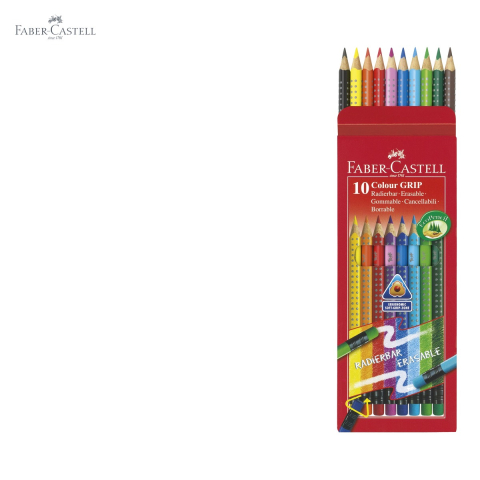 Set 10 creioane colorate Faber-Castell Grip 2001 cu radiera, forma triunghiulara ergonomica, pentru copii [4]
