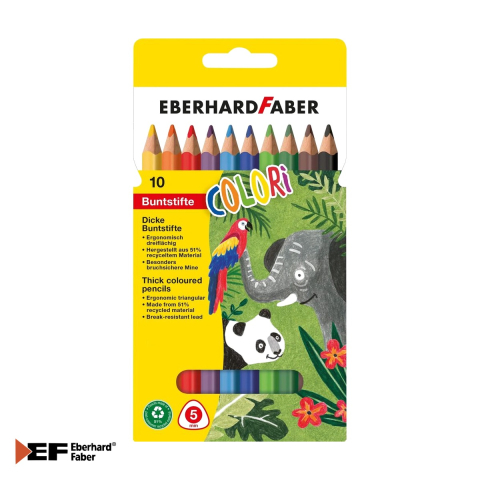 Birotica papetarie - Set 10 creioane colorate Jumbo Eberhard Faber, forma triunghiulara, mina groasa 5 mm, pentru copii