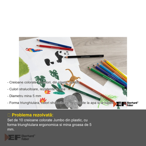 Set 10 creioane colorate Jumbo Eberhard Faber, forma triunghiulara, mina groasa 5 mm, pentru copii [1]