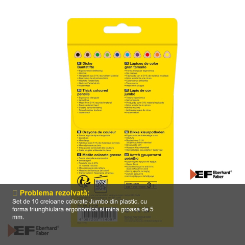 Set 10 creioane colorate Jumbo Eberhard Faber, forma triunghiulara, mina groasa 5 mm, pentru copii [3]