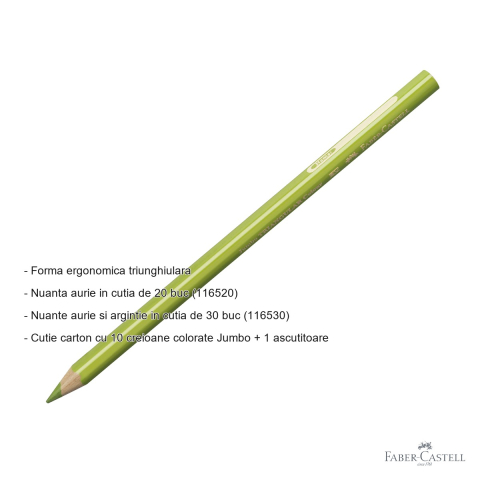 Set 10 creioane colorate Jumbo Faber-Castell, forma triunghiulara ergonomica + ascutitoare, pentru copii [1]