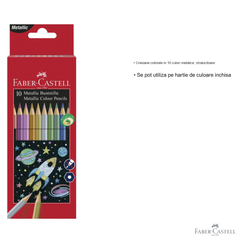 Set 10 creioane colorate metalizate Faber-Castell, culori stralucitoare, pentru hartie inchisa la culoare [2]
