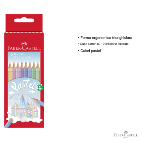 Set 10 creioane colorate pastel Faber-Castell, forma triunghiulara ergonomica, pentru copii si scolari [2]