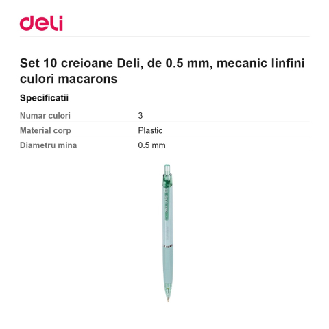 Set 10 creioane Deli, de 0.5 mm, mecanic linfini culori macarons [2]