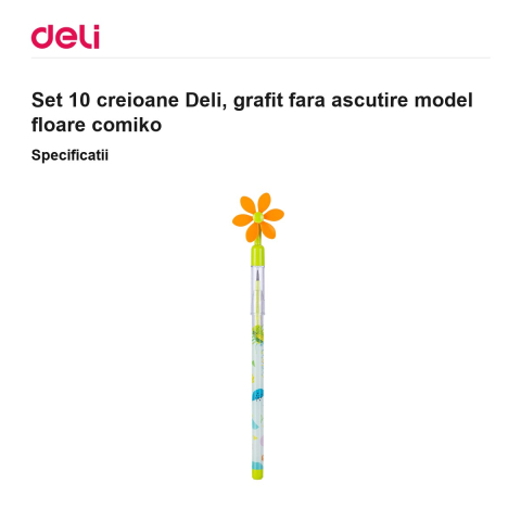 Set 10 creioane Deli, grafit fara ascutire model floare comiko [2]