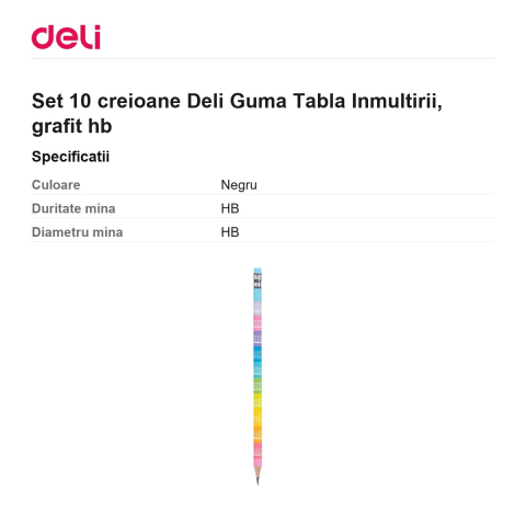 Set 10 creioane Deli Guma Tabla Inmultirii, grafit hb [2]
