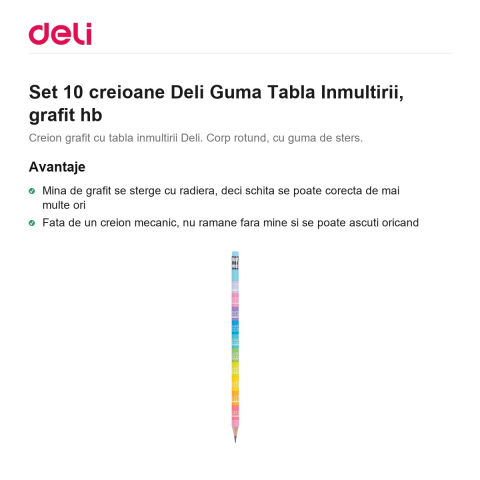 Set 10 creioane Deli Guma Tabla Inmultirii, grafit hb [1]
