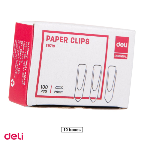 Ace, clipsuri & pioneze - Set 10 cutii agrafe Deli din metal, 28 mm, 100 bucati pe cutie, argintii