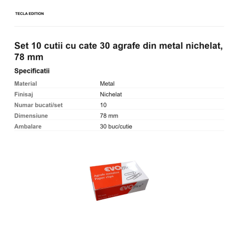 Set 10 cutii cu cate 30 agrafe din metal nichelat, 78 mm [2]