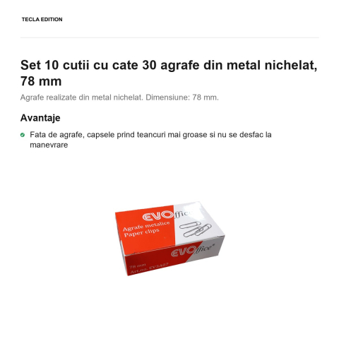 Set 10 cutii cu cate 30 agrafe din metal nichelat, 78 mm [1]