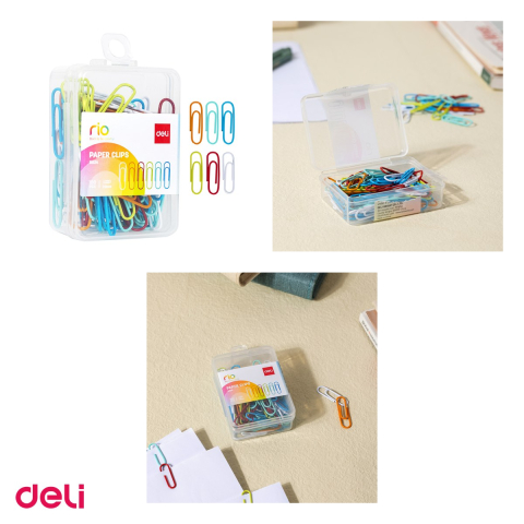 Set 10 cutii de plastic cu agrafe Deli din metal, 29 mm, 100 bucati pe cutie, colorate [3]