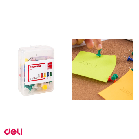 Set 10 cutii pioneze Deli pentru panou de pluta, 23 mm, 35 bucati pe cutie, culori asortate [3]