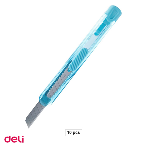 Bricolaj - Set 10 cuttere mici scolare Deli cu protectie si sistem de blocare, 14x9x80 mm, culori asortate