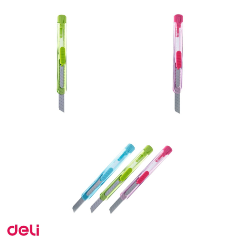 Set 10 cuttere mici scolare Deli cu protectie si sistem de blocare, 14x9x80 mm, culori asortate [3]