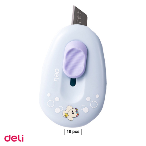 Bricolaj - Set 10 cuttere mini Deli M155, lama retractabila din aliaj, culori pastel asortate
