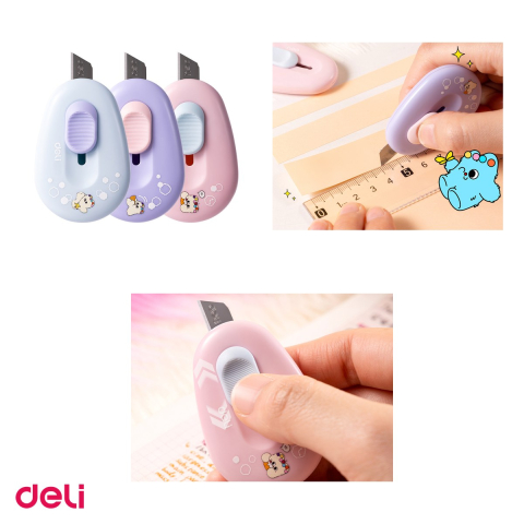 Set 10 cuttere mini Deli M155, lama retractabila din aliaj, culori pastel asortate [3]