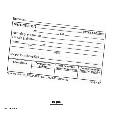 Formulare tipizate - Set 10 dispozitii de plata casa, A6, 100 file