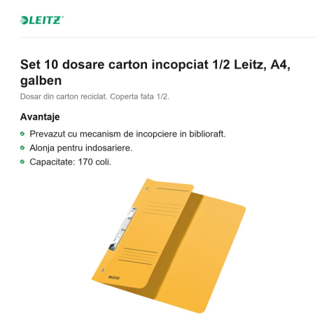 Set 10 dosare carton incopciat 1/2 Leitz, A4, galben [1]