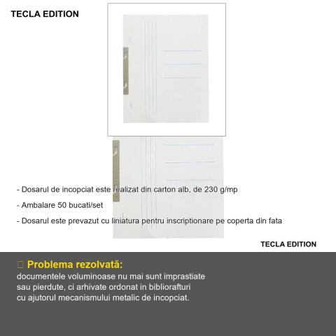 Set 10 dosare carton incopciat Tecla Edition Gold, 230 g/mp, pentru arhivare in bibliorafturi [1]