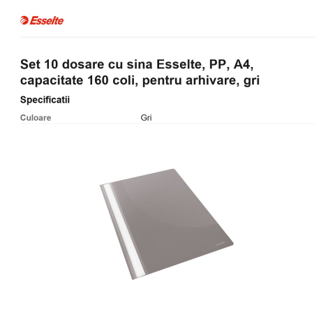 Set 10 dosare cu sina Esselte, PP, A4, capacitate 160 coli, pentru arhivare, gri [2]