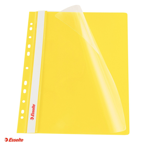 Organizare si arhivare - Set 10 dosare cu sina Esselte VIVIDA, multiperforatii, PP, A4, capacitate 160 coli, pentru documente perforate, galben