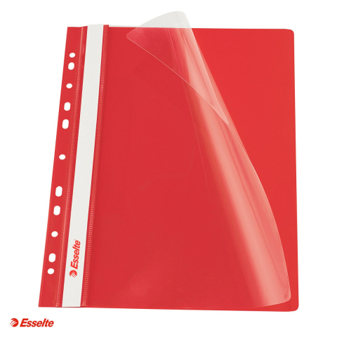 Organizare si arhivare - Set 10 dosare cu sina Esselte VIVIDA, multiperforatii, PP, A4, capacitate 160 coli, pentru documente perforate, rosu