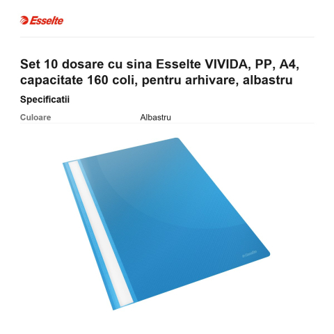 Set 10 dosare cu sina Esselte VIVIDA, PP, A4, capacitate 160 coli, pentru arhivare, albastru [2]