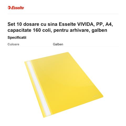 Set 10 dosare cu sina Esselte VIVIDA, PP, A4, capacitate 160 coli, pentru arhivare, galben [2]