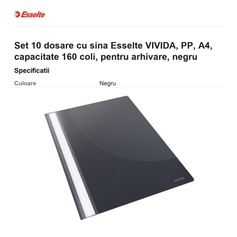 Set 10 dosare cu sina Esselte VIVIDA, PP, A4, capacitate 160 coli, pentru arhivare, negru [2]