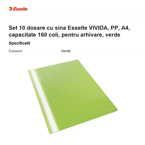 Set 10 dosare cu sina Esselte VIVIDA, PP, A4, capacitate 160 coli, pentru arhivare, verde [2]