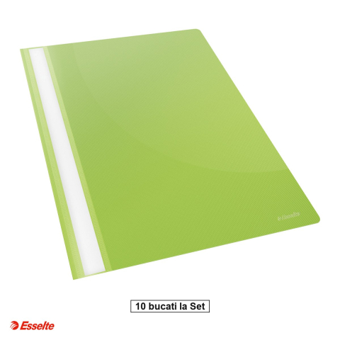 Organizare si arhivare - Set 10 dosare cu sina Esselte VIVIDA, PP, A4, capacitate 160 coli, pentru arhivare, verde