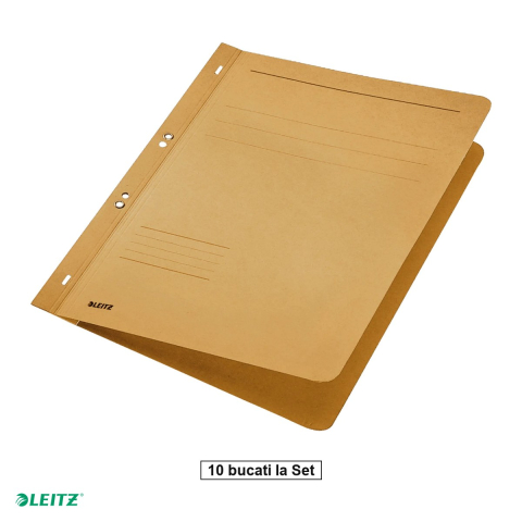 Set 10 dosare cu sina Leitz 1/1, carton, A4, cu capse, capacitate 170 coli, pentru arhivare, kraft [0]