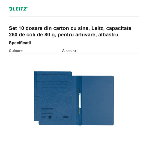 Set 10 dosare din carton cu sina, Leitz, capacitate 250 de coli de 80 g, pentru arhivare, albastru [2]