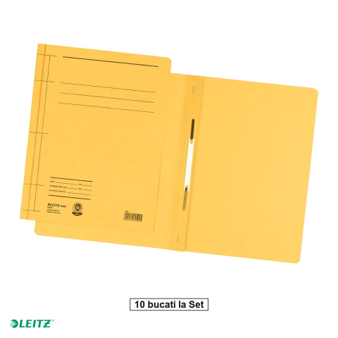Set 10 dosare din carton cu sina, Leitz, capacitate 250 de coli de 80 g, pentru arhivare, galben [0]