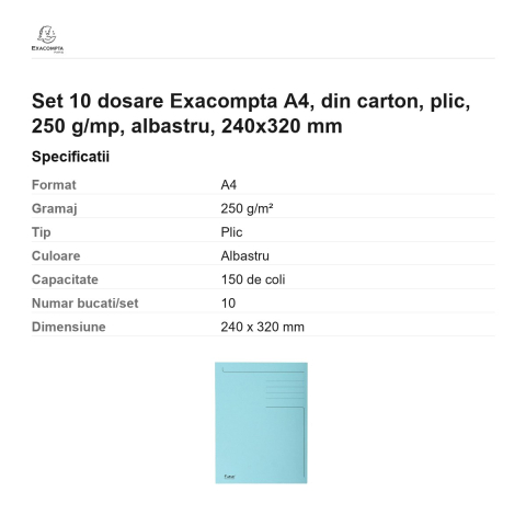 Set 10 dosare Exacompta A4, din carton, plic, 250 g/mp, albastru, 240x320 mm [2]