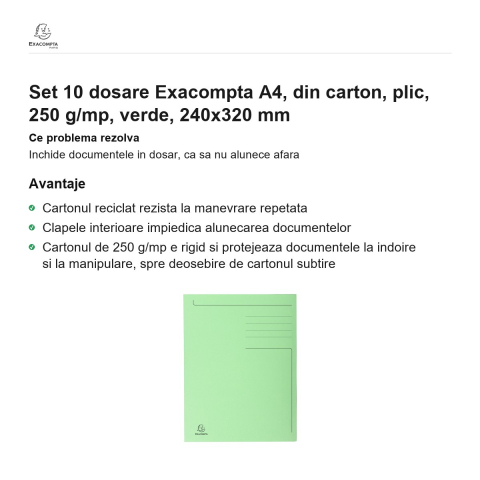 Set 10 dosare Exacompta A4, din carton, plic, 250 g/mp, verde, 240x320 mm [1]