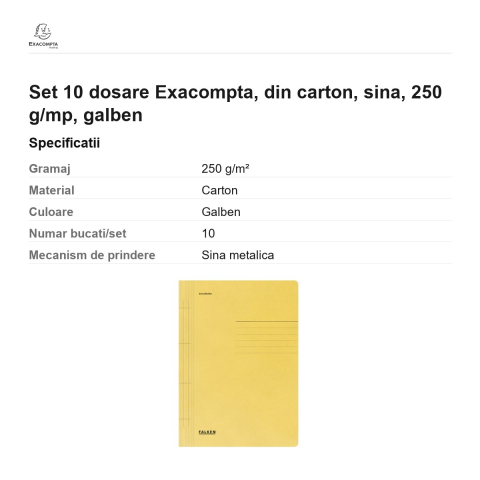 Set 10 dosare Exacompta, din carton, sina, 250 g/mp, galben [2]