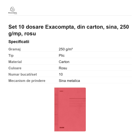 Set 10 dosare Exacompta, din carton, sina, 250 g/mp, rosu [2]
