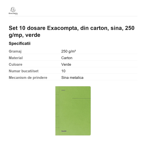Set 10 dosare Exacompta, din carton, sina, 250 g/mp, verde [2]