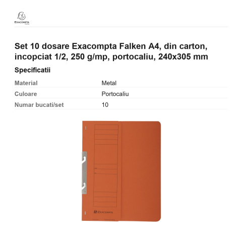 Set 10 dosare Exacompta Falken A4, din carton, incopciat 1/2, 250 g/mp, portocaliu, 240x305 mm [2]