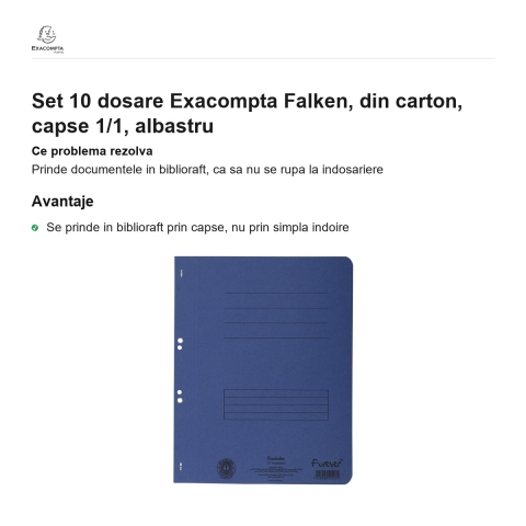 Set 10 dosare Exacompta Falken, din carton, capse 1/1, albastru [1]