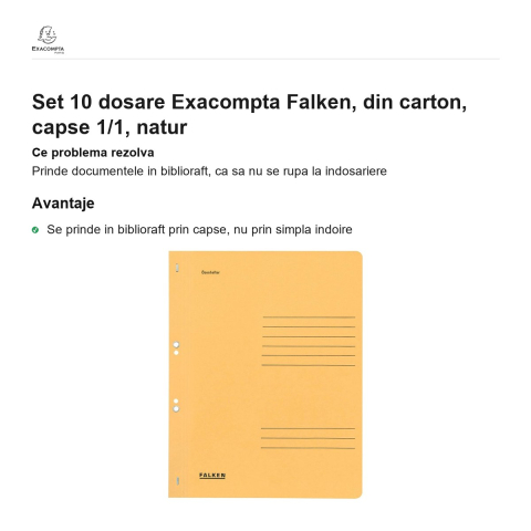 Set 10 dosare Exacompta Falken, din carton, capse 1/1, natur [1]